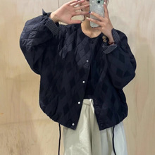 格子拼接袖口菱形格棉衣短外套女2025秋季新款宽松显瘦棒球服夹克