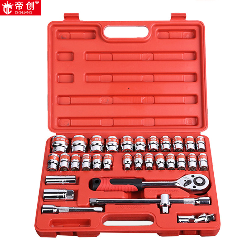 批发帝创镜面红带32件套气动套筒组套 汽修五金套筒工具套装扳手
