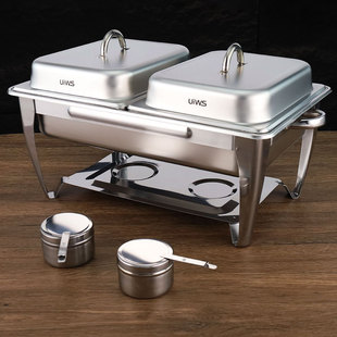 Cross-Border Supply Square Stainless Steel Double-Compartment Buffet Stove Hotel Food Heating Container Hot Pot Alcohol Meal Stove