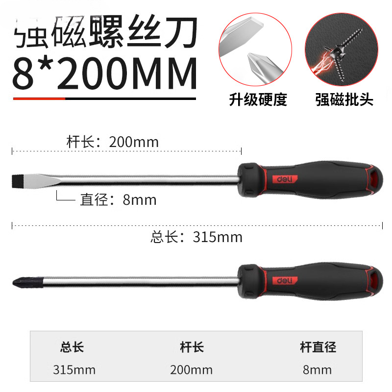 Destornillador cruzado Deli, destornillador de flor de ciruelo magnético fuerte, destornillador en forma de cruz, juego de herramientas, destornillador súper duro