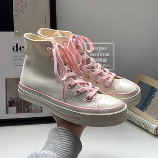 New Hot 2024 New Classic Sakura Powder High-top Canvas Shoes Women's All-match Skate Shoes