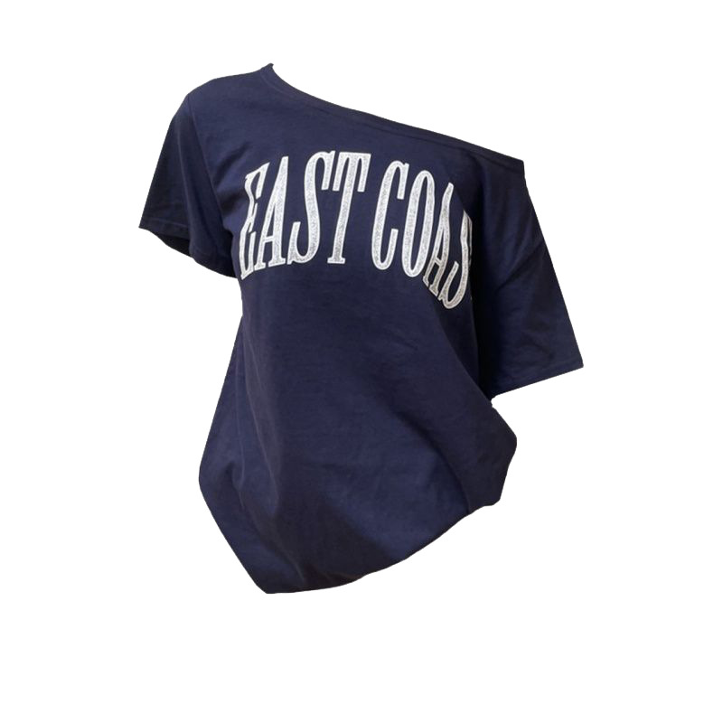 Summer Retro Hot Girl Off-Shoulder Printed Short-Sleeve T-Shirt Casual Loose Lazy Style Unique Top for Hot Girls