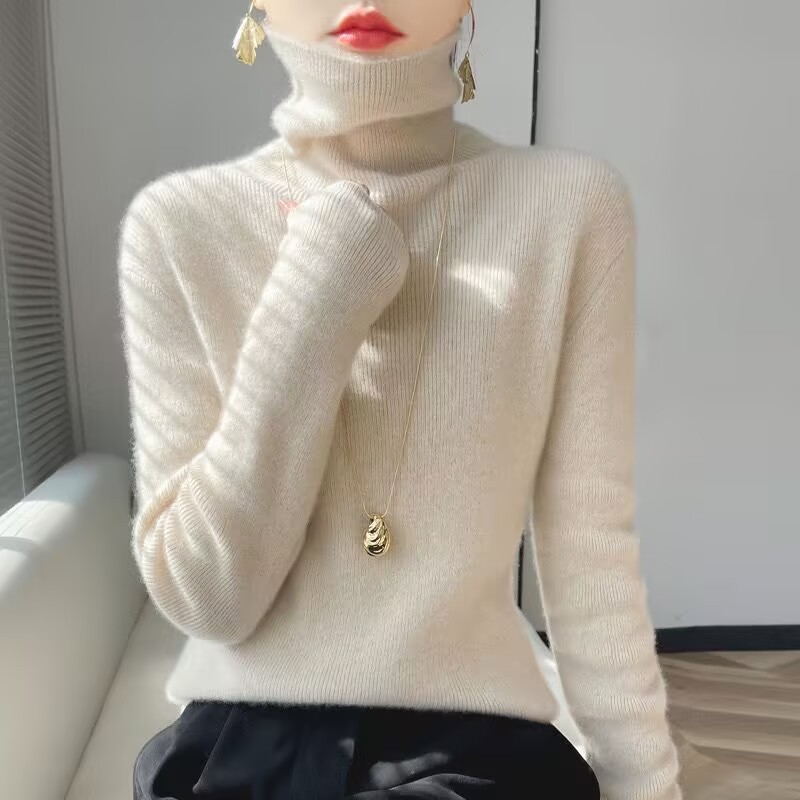 Demi-season warm solid color woolen knitted sweater