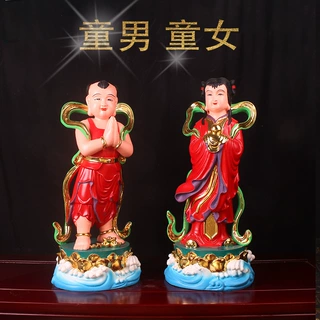 金童玉女佛像812141619英寸供奉家用善财童子龙树脂童男童女摆件