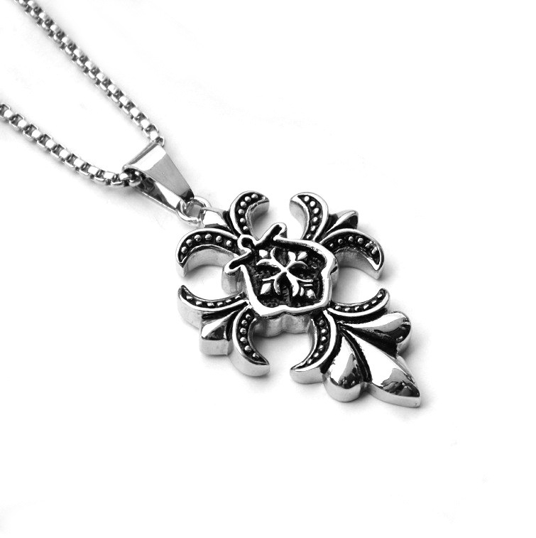 Iris Titanium Men's Cross Pendant Punk Personalized Stainless Steel Necklace Accessories_voghion.com