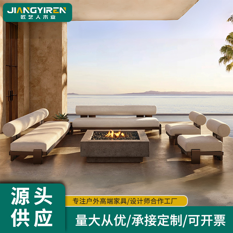 Sofá al aire libre mesa y silla combinación mesa de centro mesa y silla patio villa hotel restaurante jardín impermeable protección solar ocio nórdico