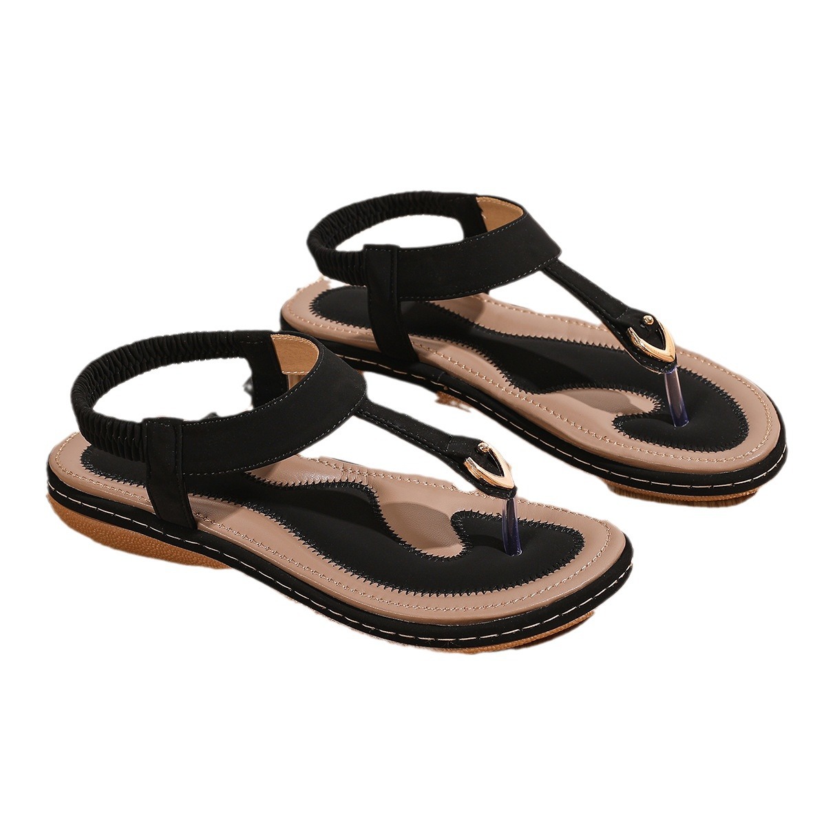 Bohemian Women's Flat Toe Post Sandals Comfortable Beach Shoes_voghion.com
