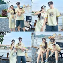 亲子连衣裙国风一家三四口新中式夏季短袖t恤裙2024新款母女母子