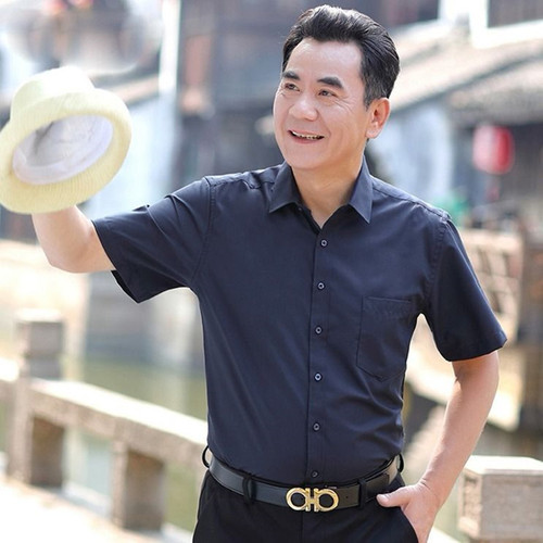 Men's short-sleeved shirt, men's summer men's casual shirt, middle-aged and old color shirt, men's loose inch shirt, dad's dress