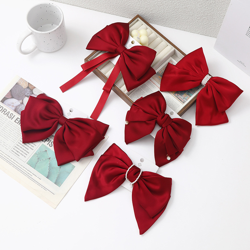 Korean-Style Versatile Red Double-Layer Bow Hairpin for Women, Fabric Hair Accessory with a High-End Feel, Girl's Hair Flower Hairpin for Children