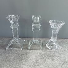 现货供应玻璃烛台水晶烛台高白料罗马柱杆蜡台色料玻璃烛杯烛碗