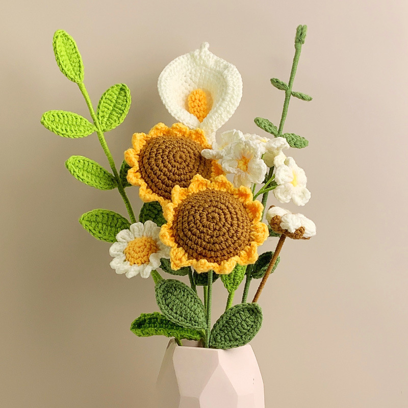 Hoja de eucalipto flor artificial lana tejido ramo de flores artificiales sala de estar decoración arreglo floral eterna decoración floral