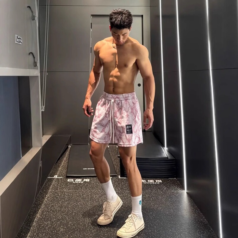 Python-Patterned American-Style Men's Shorts, Summer Thin Quick-Dry Moisture-Wicking Breathable Sweat-Wicking Basketball Shorts, Four-Quarter Length Sports Shorts