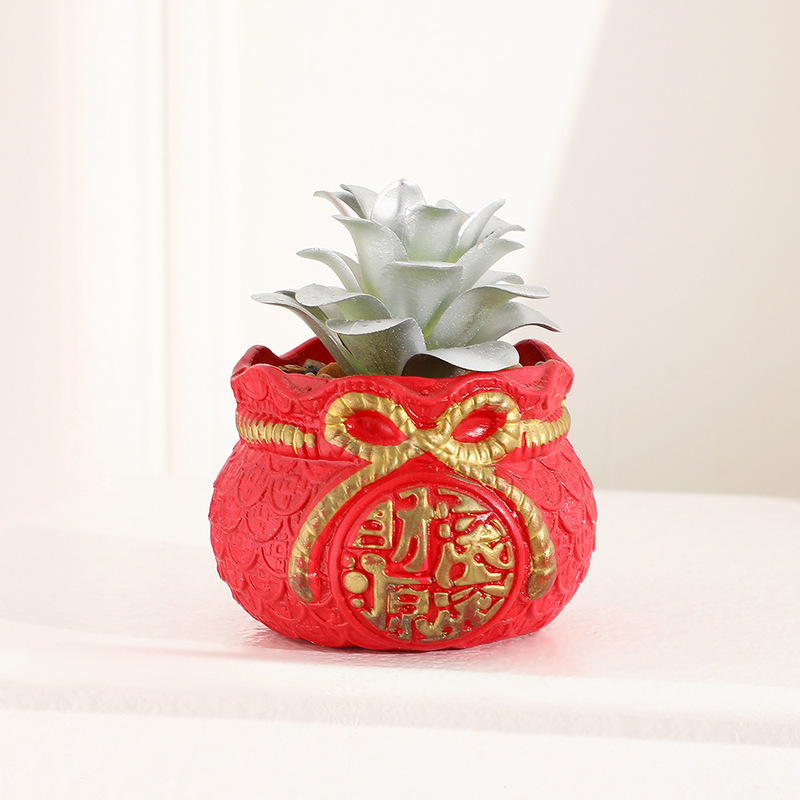創意的なお祝いの福袋の花瓶のお正月の花のシミュレーションの花の金持ちになるザクロの果実の置物の新春の家の装飾の抱っこの桶|undefined