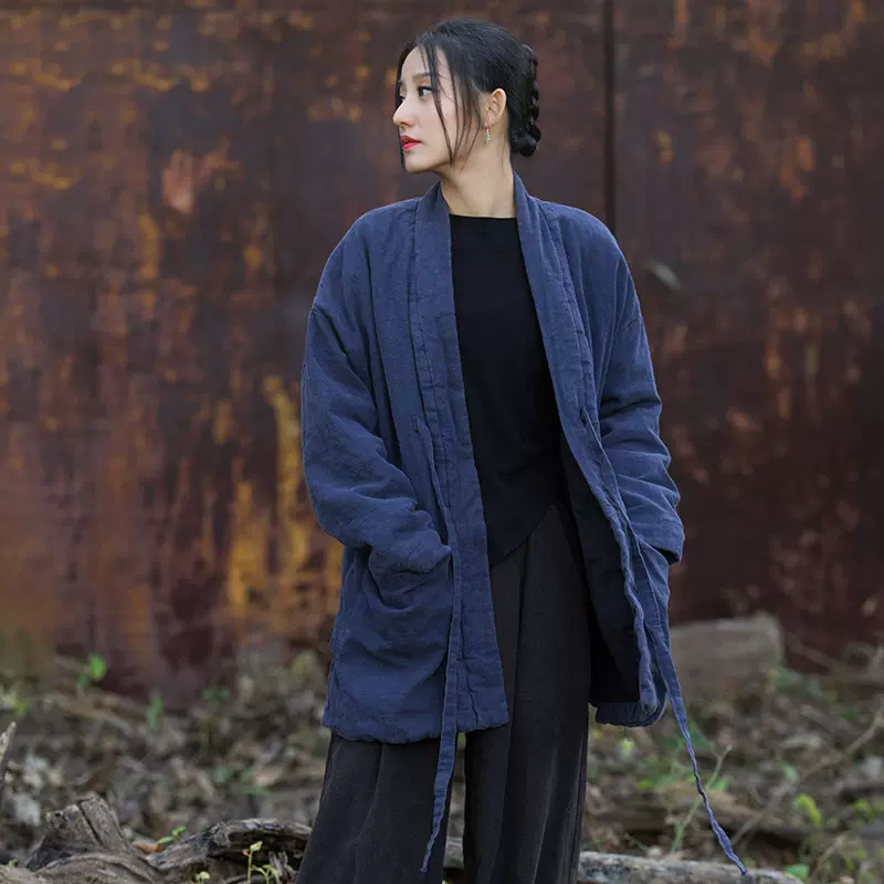 25冬棉麻女装新品苎麻炒色夹棉加厚复古改良禅意风女式中长款棉衣