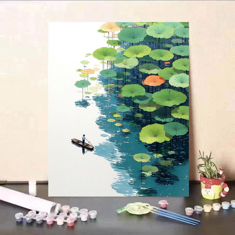 新款荷花数字油画diy手工填色治愈解压高颜值客厅装饰画送礼|undefined