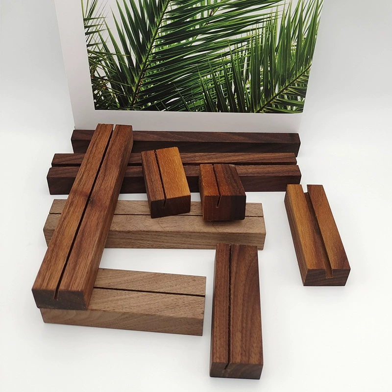 Настольный деревянный держатель для карт Держатель для заметок Держатель для визитных карточек Украшения Обеденная открытка Открытка Держатель для фотографий Черный орех логотип