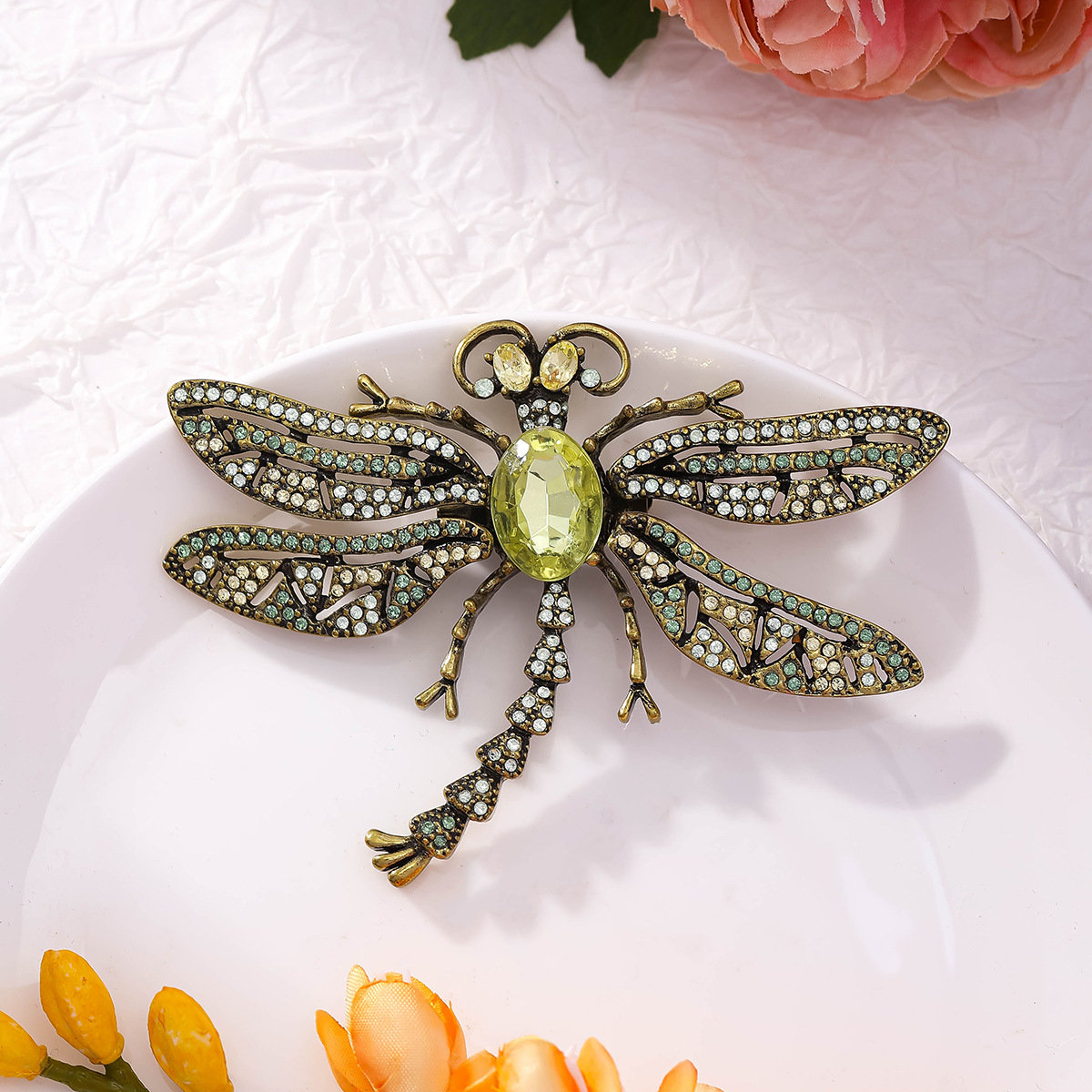 HD green diamond dragonfly brooch