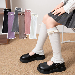 Children's Socks Women's Stylistic Stockings Spring and Autumn Korean Solid Color Knitted Cotton Leg Cover Japanese Shallow Socks Manufacturers