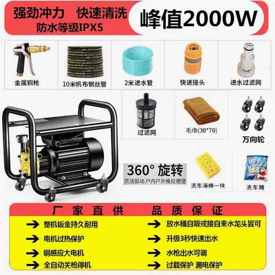 German black cat car washing: Portable car washer - 2000wswivel-wheel-e-type-copper-head-short-gun-10m-steel-wire-pipe