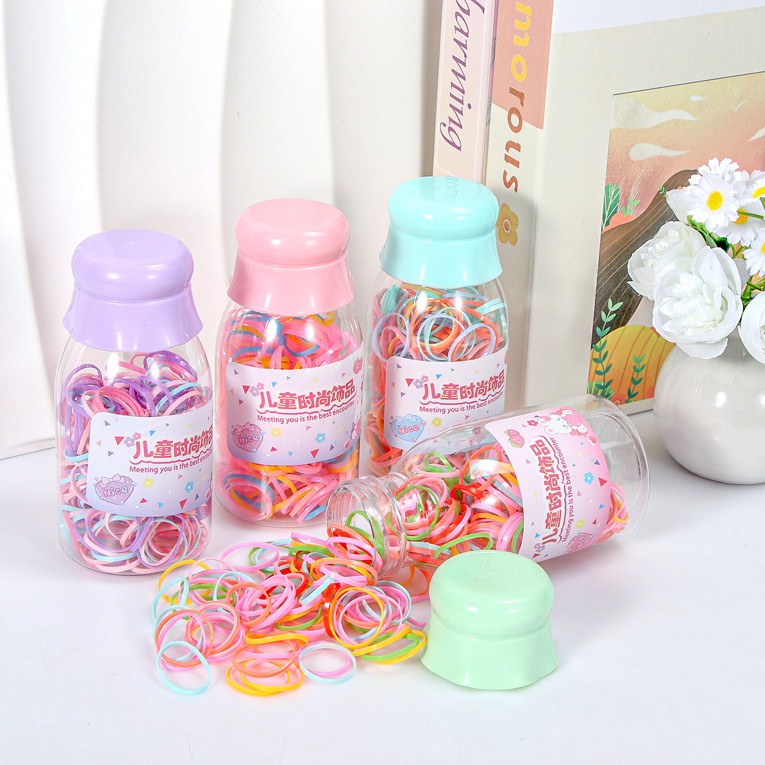 Banda de goma negra para niños, alto valor elástico, duradero, lazo para el cabello, no daña el cabello, anillo para el cabello de goma, accesorios para la cuerda para la cabeza, puesto