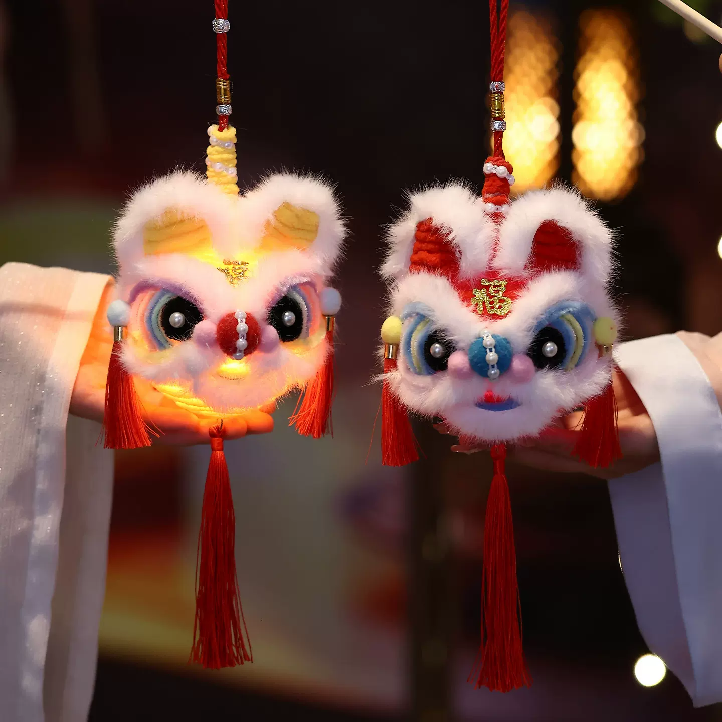 2026新款元宵节灯笼手工diy材料包 春节儿童手提毛绒醒狮花灯挂饰