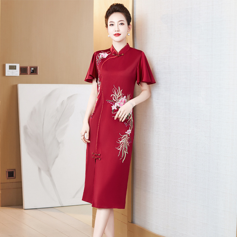 F9096 2100K VÁY ĐẦM LIỀN THÂN NỮ DONREOC NGẮN TAY MÙA HÈ TRUNG NIÊN DÙNG TRONG LỄ CƯỚI THÊU HỌA TIẾT HOA THỜI TRANG NỮ G05 SẢN PHẨM MỚI