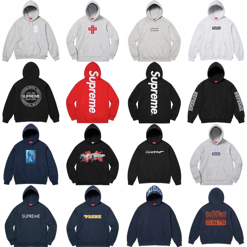 Cross-Border In-Stock Supreme Heavyweight Fleece-Lined Hooded Sweatshirt Classic Box Shirt Embroidered American-Style Unisex Sweatshirt Couple's Sweatshirt