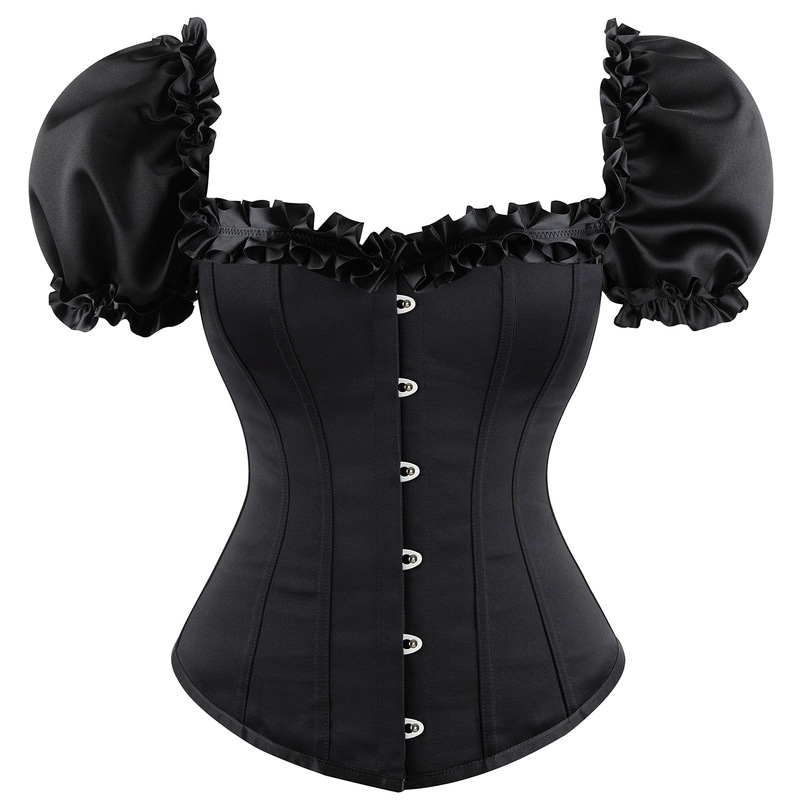 New Design Satin Silk Puff Sleeve Fishbone Corset Outer Wear Versatile Hot Girl French Palace Shapewear