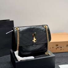 皮新款D扣杨树林女包niki链条包复古斜挎包褶皱邮差包油蜡皮