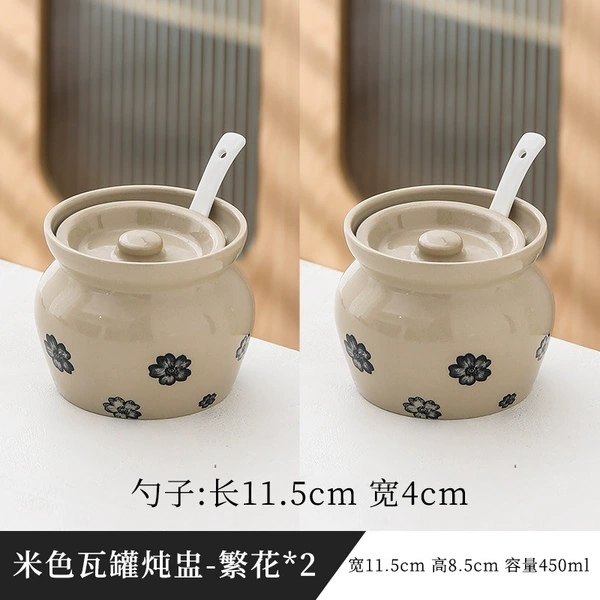 XDX beige 450ml earthenware pot soup stew pot - flowers + spoon (2 pieces)