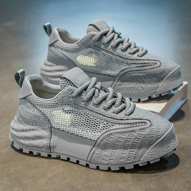 Мужские летние дышащие кроссовки 2025 года, сетчатые, на толстой подошве, черные, модные, для папы