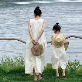 亲子装夏季新款潮母女装无袖背心连衣裙洋气韩版宽松长裙纯棉裙子