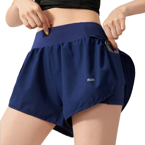Summer Yoga Pants Leisure Fitness Quick-Drying Pants Plus Size Running Outerwear Pocket Loose High-Waisted Women's Athletic Shorts