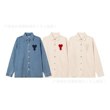 外贸跨境2025春秋欧美潮牌新款AM1钩织爱心刺绣简约休闲牛仔外套