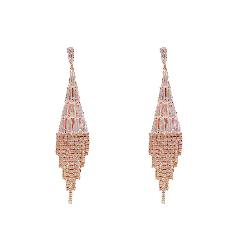 Fashion Long Tassel Personalized Copper Inlaid Zircon Earrings Wholesale display picture 5