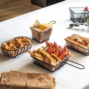 Modern fried blue iron art popcorn basket snack tray French fries basket snack basket bar restaurant fried basket fried food basket