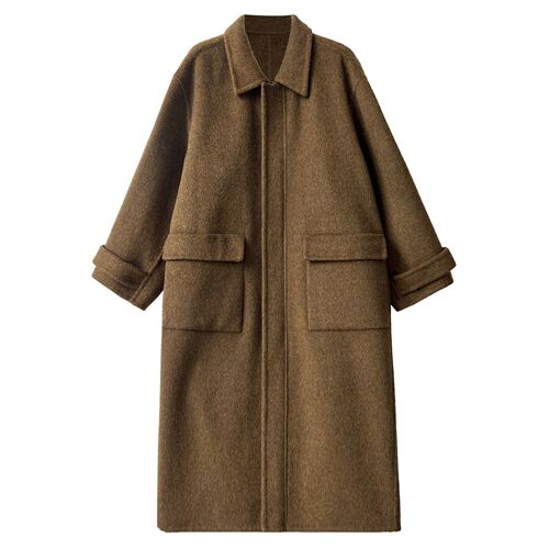 Luxe Wool Blazer with Zipper, Double-Faced Wool, Women's Silhouette with Double Pockets, Long Warm Coat 5092