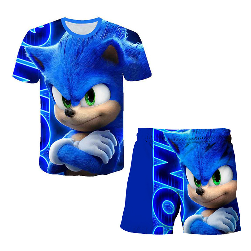 European and American New Hedgehog Series Peripherals, Cool Cartoon 3D Digital Printing, Kidsren's T-Shirt and Shorts, Two-Piece Set