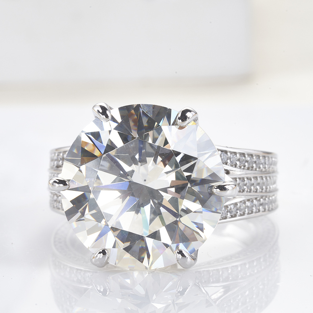 Diamante redondo ocho corazones y ocho flechas anillo de plata femenino corte blanco diamante de alto carbono 12 quilates VVS nivel D color 3EX anillo