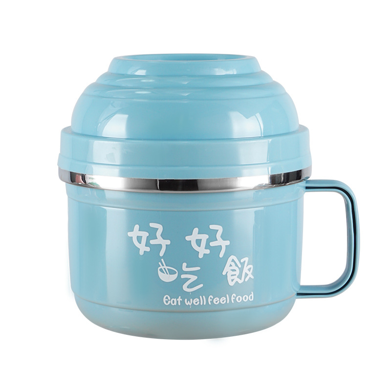 304 taza de comida rápida de acero inoxidable con aislamiento de doble capa para adultos almuerzo caja estudiante sellado caja de almuerzo con tapa compartimiento tazón de fideos instantáneos