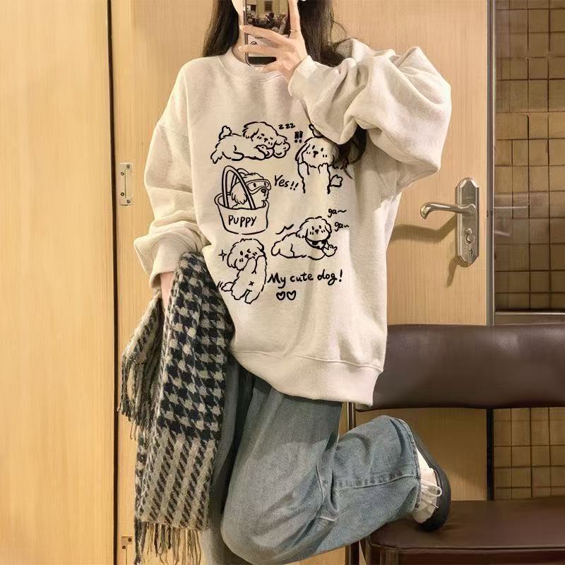 American Autumn and Winter Round Neck Sweatshirt for Women Spring & Fall 2025 New Hot Style Design Oversize Lazy Chic Top