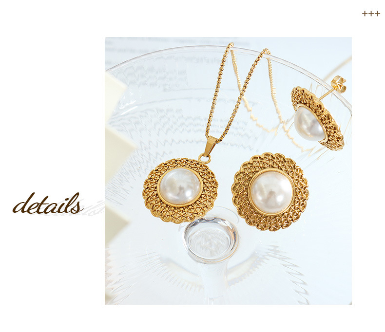 Fashion Flower Titanium Steel Plating Pearl Earrings Necklace