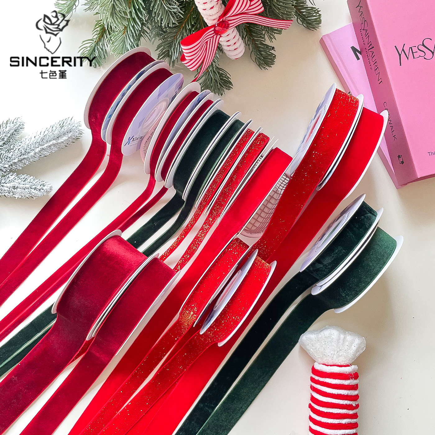 Navidad de siete colores cintas de terciopelo decoraciones de fiestas de mariposa cintas de embalaje de flores cintas de flores