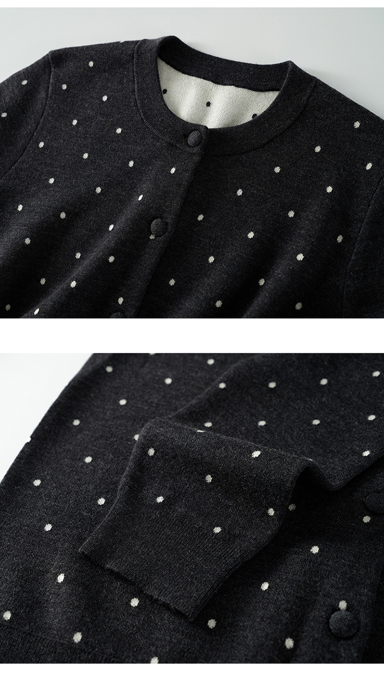 Chic GraceChic GraceChic GraceChic German Yangzi Yarn With Hanging Tag Xiaohe Fine Wool Polka Dot Round Neck Cardigan Polo Collar Sleeve Half_voghion.com