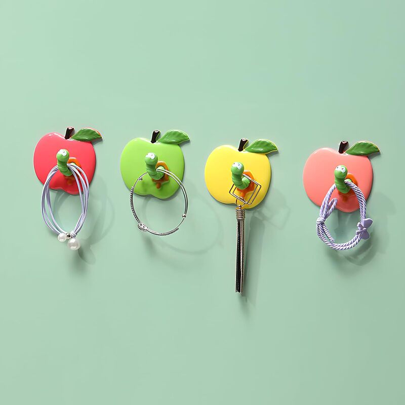 Hook Keychain, Creative Sticky Cute Apple-Shaped Key Hook, Practical Wall Decoration for Home Storage