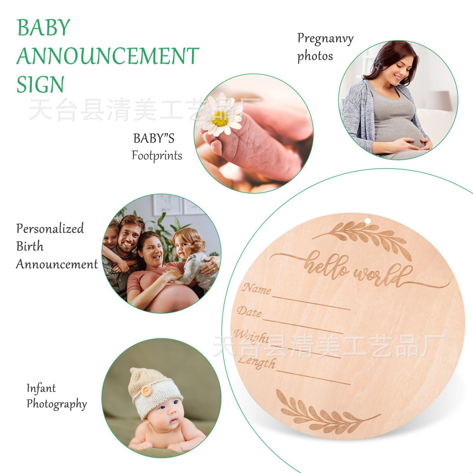 10,16 cm crecimiento del bebé placa conmemorativa del bebé placa conmemorativa del bebé accesorios de la foto del recién nacido pieza de madera redonda