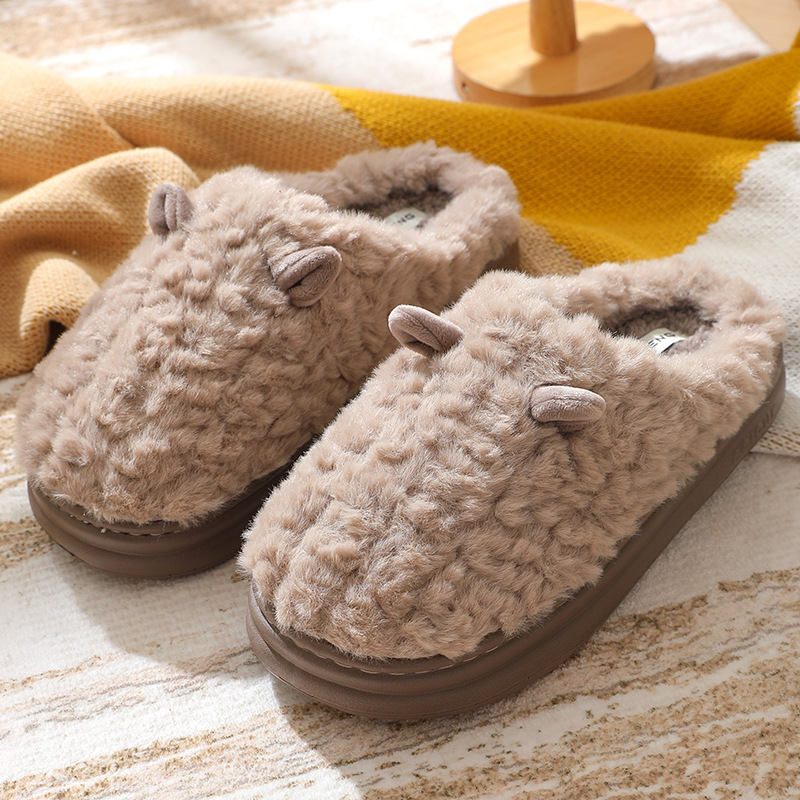 Nuevas zapatillas de algodón de dibujos animados para mujer, casa de otoño e invierno Baotou parejas hogar cálido antideslizante zapatillas de felpa de algodón para hombres