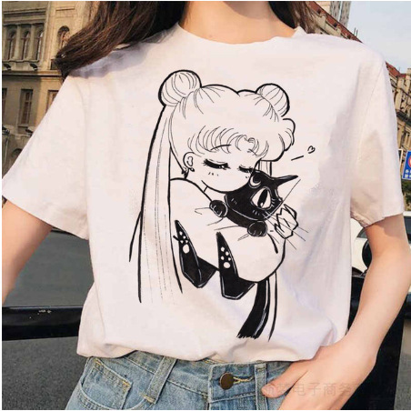 Sailor Moon 90's funny T-shirt Harajuku clothing T-shirt aesthetic cat anime female cute women T-shirt Sailor Moon 90's funny T-shirt Harajuku clothing T-shirt aesthetic cat anime female cute women T-shirt