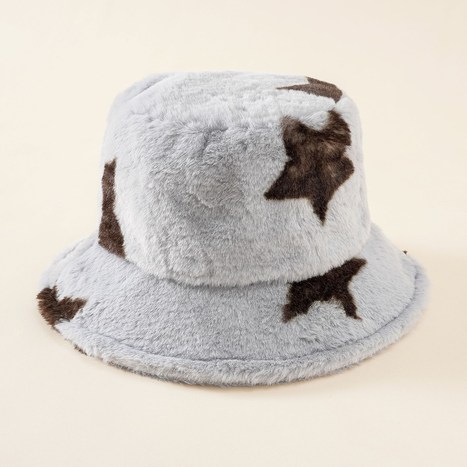 Sombrero de las mujeres de estilo coreano moda casual patrón de estrella de cinco puntas sombrero de pescador otoño e invierno cálido felpa cuenca sombrero moda